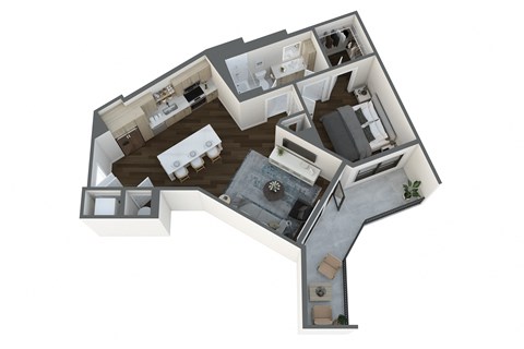 Floor plan for 1 bed, 1 bath, 747 sqft